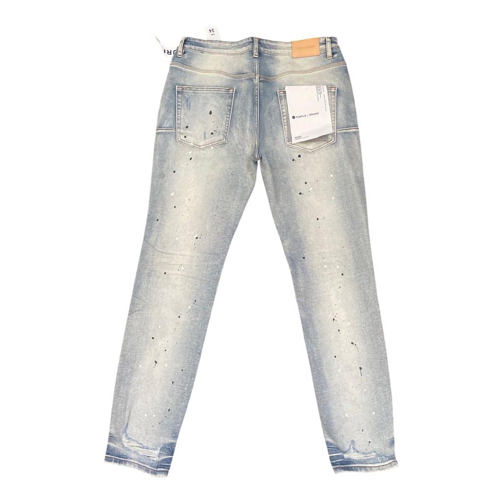 Purple-Brand Light Indigo Bleached Paint Splatter Distressed Jeans - Size 34