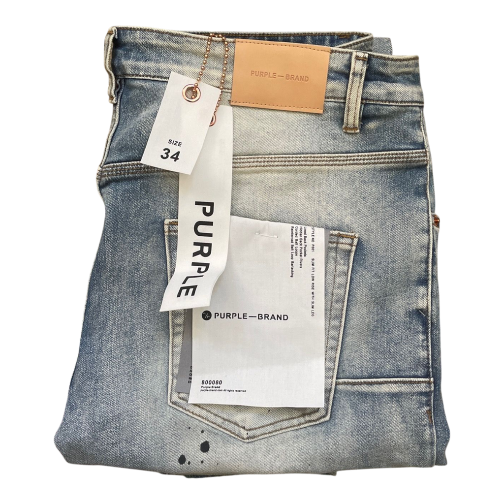 Purple-Brand Light Indigo Bleached Paint Splatter Distressed Jeans - Size 34