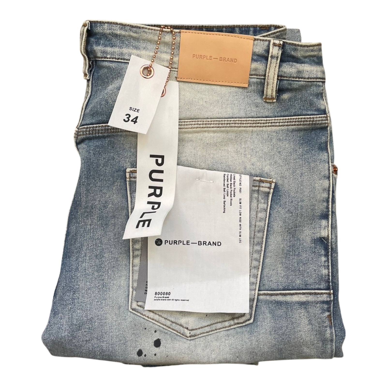 Purple-Brand Light Indigo Bleached Paint Splatter Distressed Jeans - Size 34