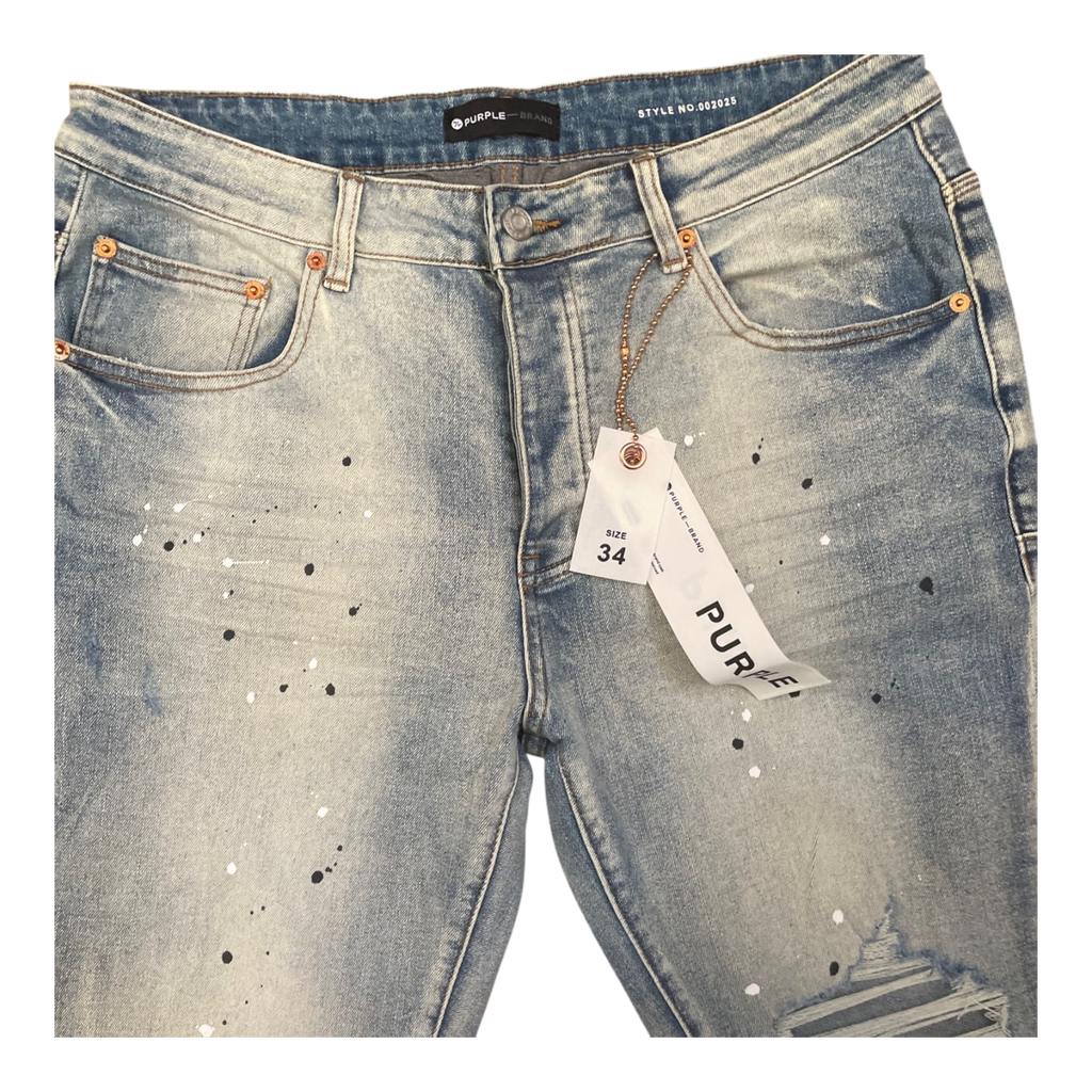 Purple-Brand Light Indigo Bleached Paint Splatter Distressed Jeans - Size 34