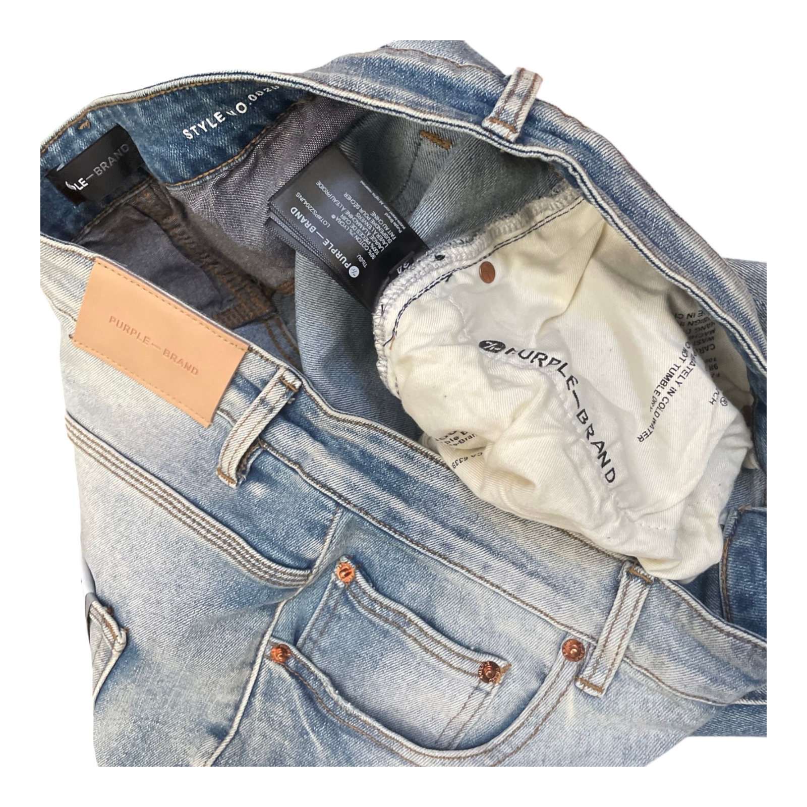 Purple-Brand Light Indigo Bleached Paint Splatter Distressed Jeans - Size 34