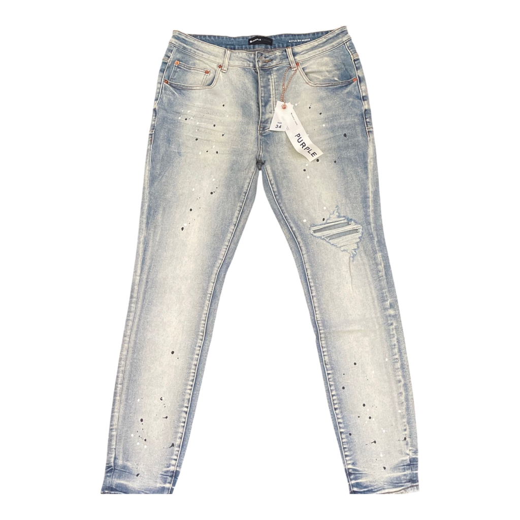 Purple-Brand Light Indigo Bleached Paint Splatter Distressed Jeans - Size 34