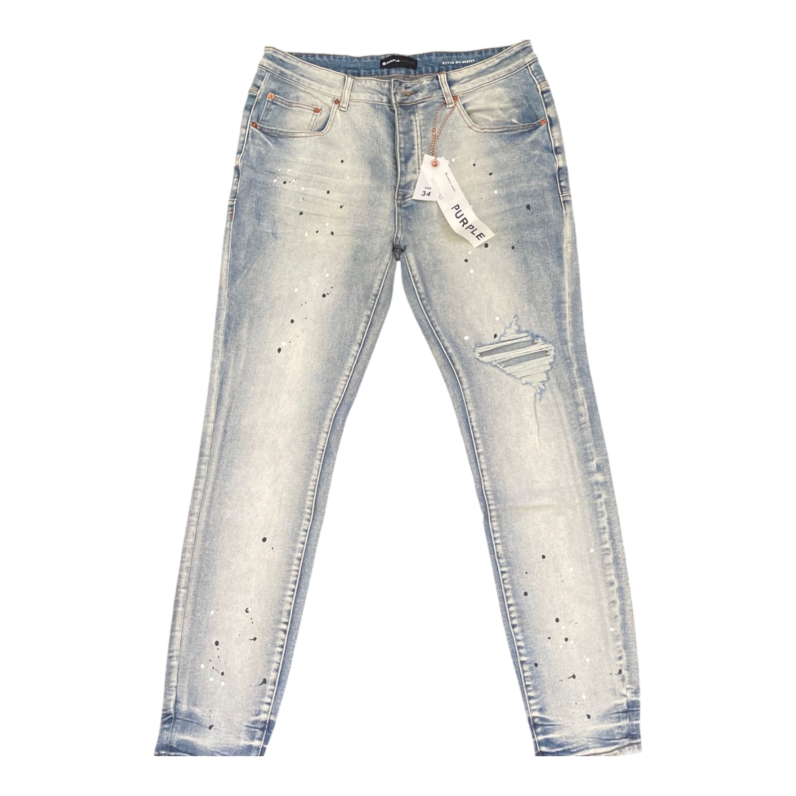 Purple-Brand Light Indigo Bleached Paint Splatter Distressed Jeans - Size 34